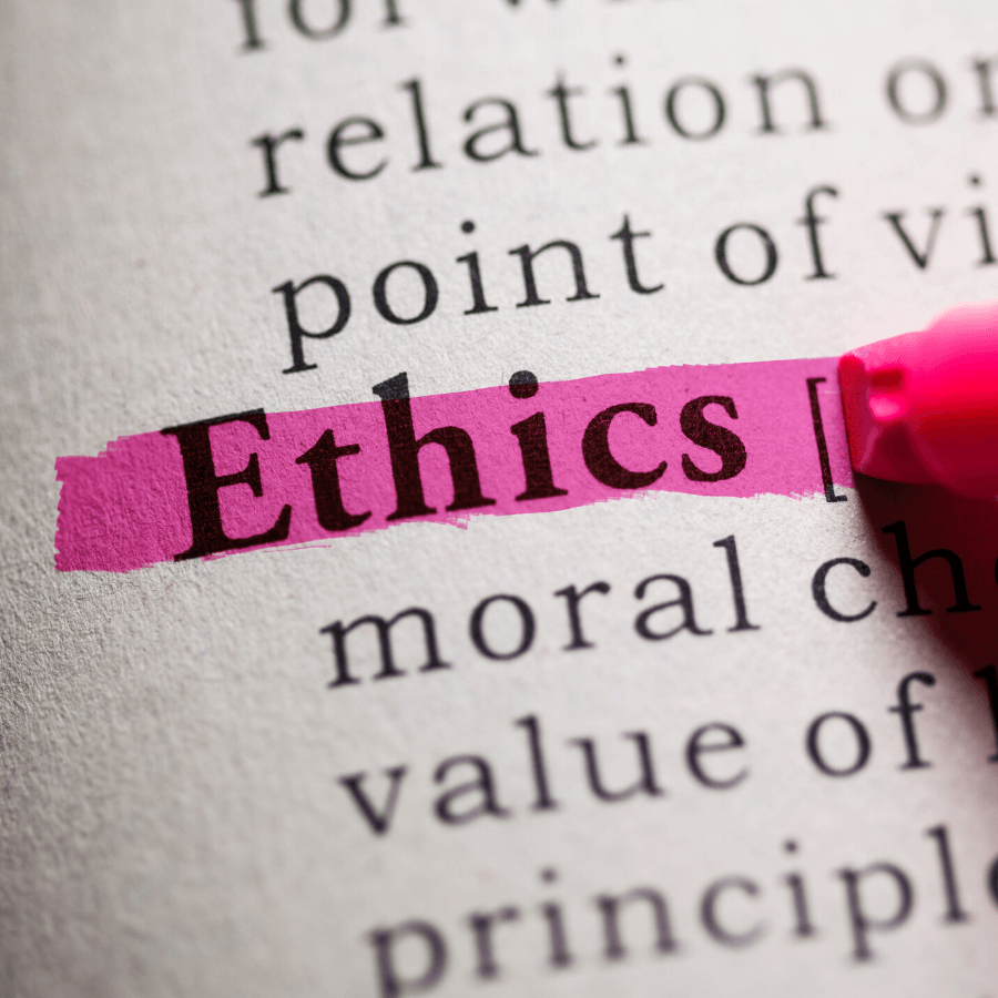 the word ethics being highlighted in dictionary