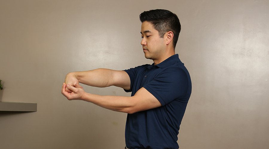 man stretching hands