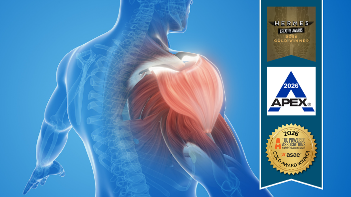 an anatomical graphic of a human body with a ribbon on the side showing various award bugs.