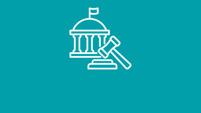 an icon of a government building and a gavel.