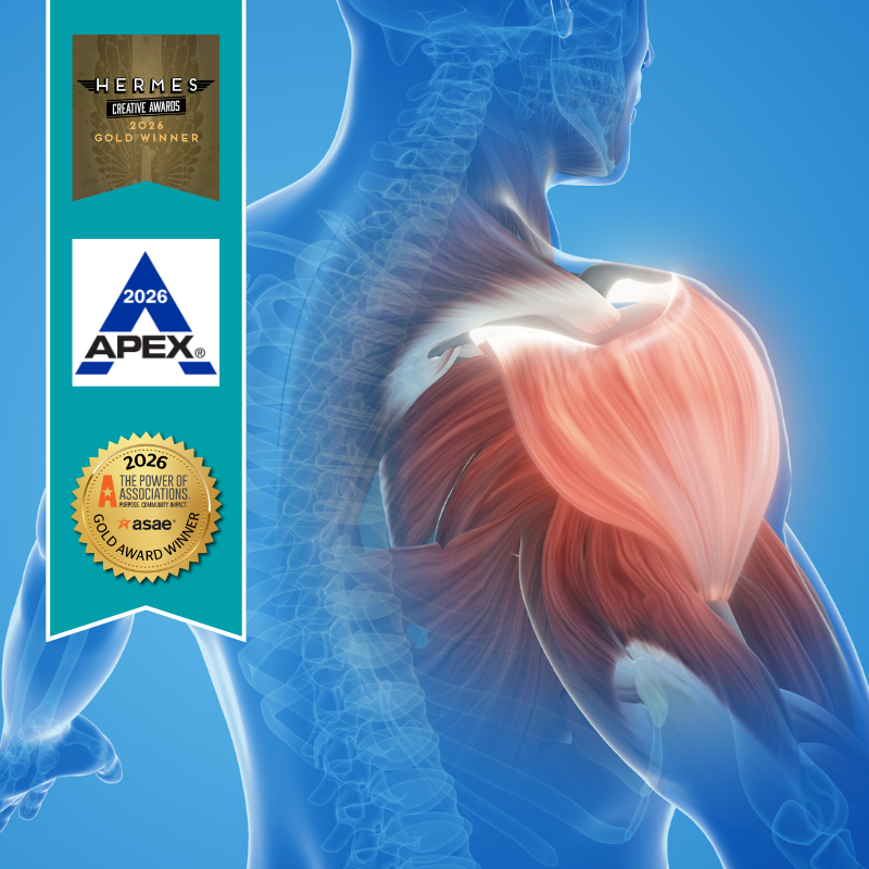 an anatomical photo of a human head and arm with various award bugs on a ribbon on the side.