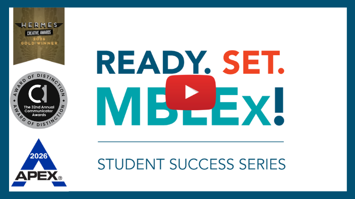 a screenshot of the MBLEx Video series with the Hermes, Communicator, and APEX award bugs next to it