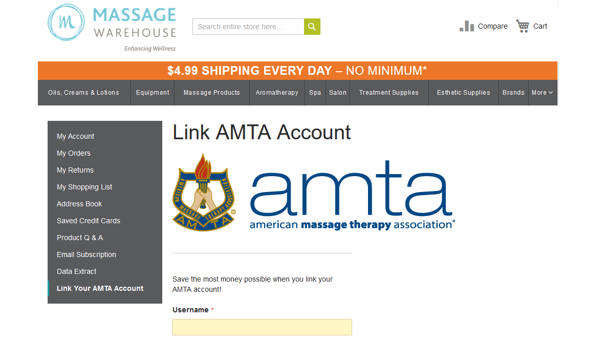 AMTA - Massage Warehouse Account Link