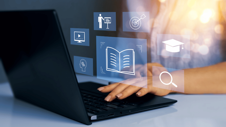 icons surrounding computer