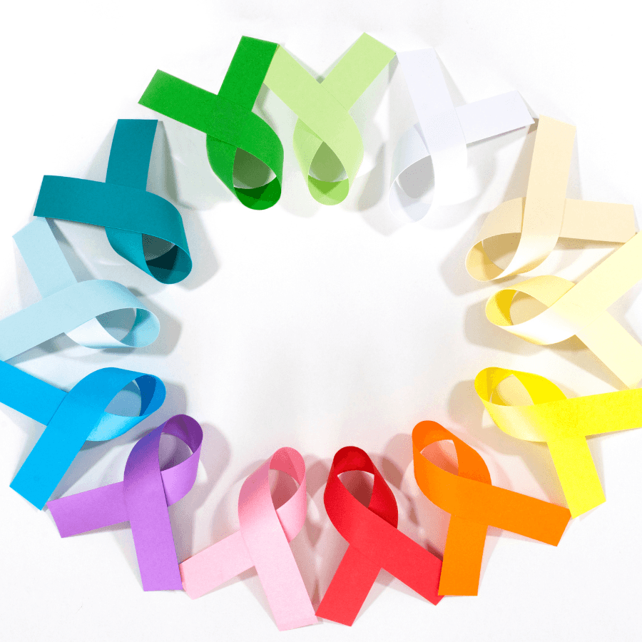 Various colored ribbons arranged in a circle